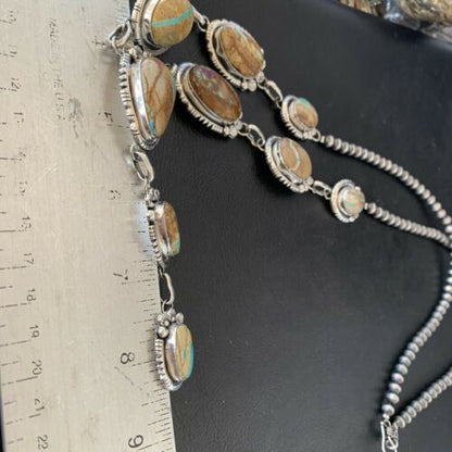 Navajo Men's Lariat Necklace | Boulder Turquoise | Sterling Silver | Native American Handmade | 2222