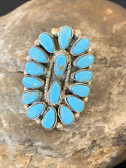 Navajo Blue Cluster Turquoise Needlepoint Ring | Authentic Native American Sterling Silver | Multi-Stone | Sz 8 | 11942