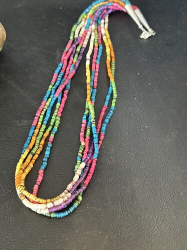 Multi-Color Shell Heishi Necklace | Sterling Silver | 22" | Authentic Native American Handmade | 14816