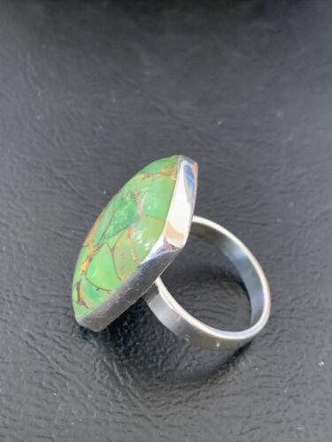 Adjustable Navajo Green Mojave Turquoise Ring | Sterling Silver | Sz 8 | Authentic Native American Handmade | 11785