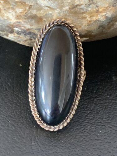 Native American Old Pawn Navajo Black Onyx Ring | Sterling Silver | Sz 7 | 11946
