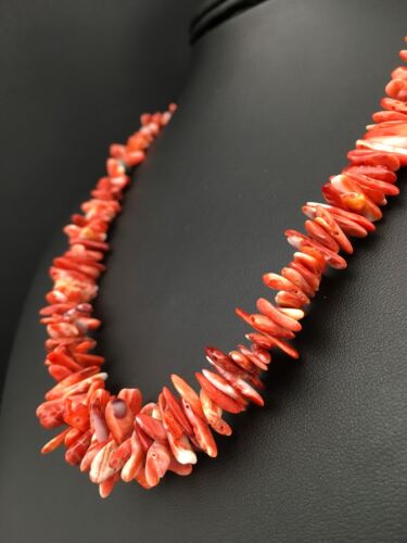 Navajo Red Spiky Spiny Oyster Necklace | Sterling Silver | Authentic Native American | 18" | 4772
