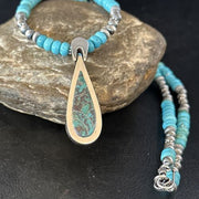 Navajo Blue Turquoise Pendant Necklace | Sterling Silver | 22" | Authentic Native American Handmade | 14603