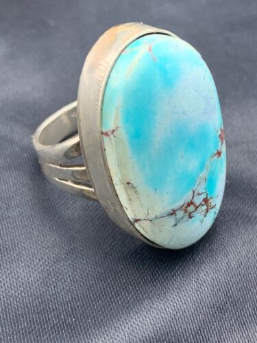 Navajo Blue Royston Turquoise Ring | Sterling Silver | Sz 9 | Authentic Native American Handmade | 10226