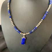 Native American Navajo Blue Lapis Pendant Necklace | Sterling Silver | Authentic Handmade | 11670