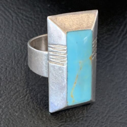 Native American Handmade Navajo Blue Turquoise Inlay Band Ring | Sz 7 | 12855