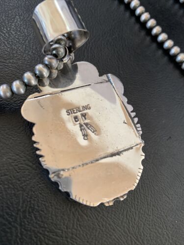 Men's Navajo Pearl Necklace with Sterling Silver Coffee Tiger's Eye Pendant | Authentic Native American Handmade | 11688 - Masha USA