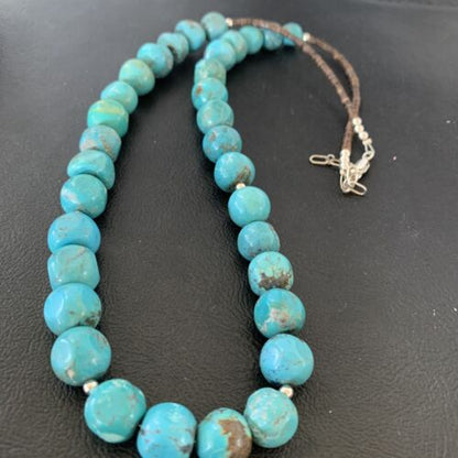 Native American Sterling Silver Heishi Blue Turquoise Bead Necklace Pendant | Handmade | 20" | 02021