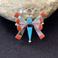 Zuni Turquoise Coral Mother of Pearl Butterfly Necklace Pin Pendant | Inlay | Sterling Silver Inlay | 1369