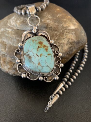 Men's Navajo Blue Dry Creek Turquoise Pendant Necklace | Sterling Silver | 12968