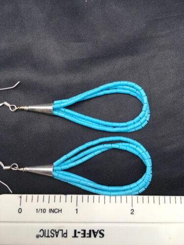 Liquid Silver Heishi Dangle Earrings | Blue Turquoise | Sterling Silver | 3-Strand | 2.5" | 4371