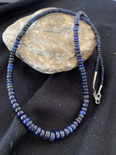 Native American Women's Black Fire Opal Bead Necklace | Sterling Silver | 20" | 978