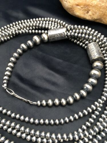 Navajo Pearls 5mm Sterling Silver Necklace | 6-Strand Pendant 30.5" | Native American | 93630