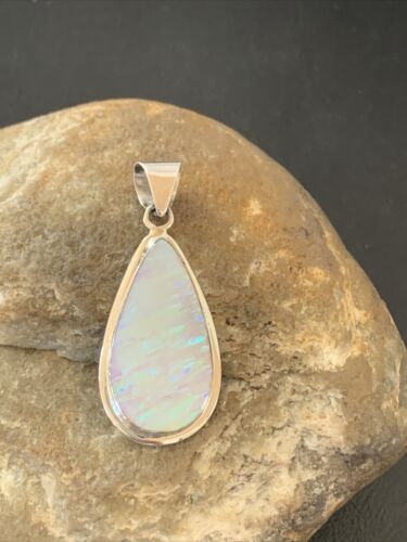 Navajo White Faux Opal Pendant | Sterling Silver | Native American Handmade | 1.50" | 1393