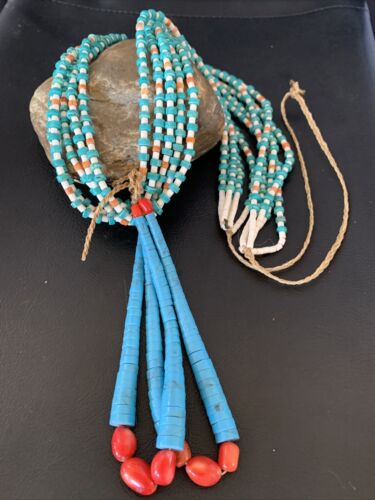 Native American Santo Domingo Spiny Blue Turquoise Shell Jacla Necklace | 5 Strand | 36" | 13188