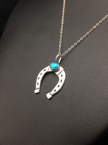 Navajo Blue Turquoise Naja Pendant Necklace | Sterling Silver Chain | Authentic Native American Handmade | 4466