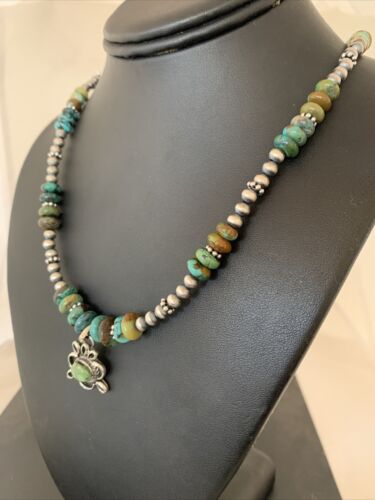 Men's Spiderweb Turquoise Pendant | Navajo Pearls Sterling Silver Necklace | Authentic Native American Handmade | 1017