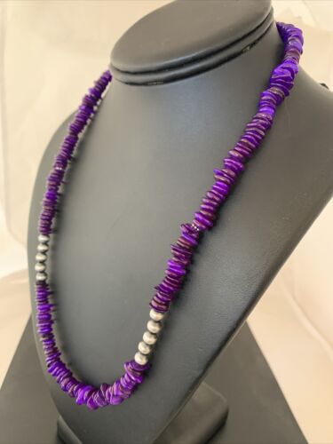 Navajo Pearls Purple Mother of Pearl Necklace | Sterling Silver | Authentic Native American Handmade | 20" | 01151