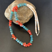 Southwestern Santo Domingo Red Coral Blue Turquoise Necklace | 28" | Authentic Native American Handmade | 12681