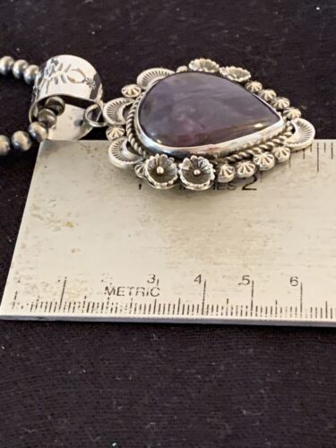 Men's Navajo Pearls Necklace with Purple Sugilite Pendant | Sterling Silver | Authentic Native American Handmade | 00541