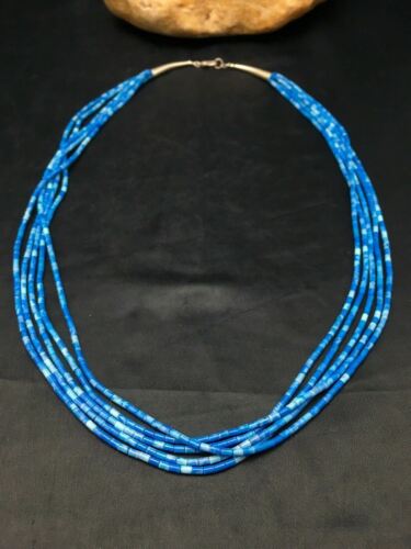 Navajo Lapis Lazuli Tube Heishi Bead 5-Strand Necklace | Sterling Silver | Authentic Native American Handmade | 4197