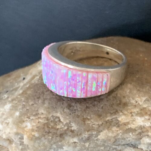 Navajo Pink Opal Inlay Band Ring | Sz 9 | Authentic Native American Handmade | 12412