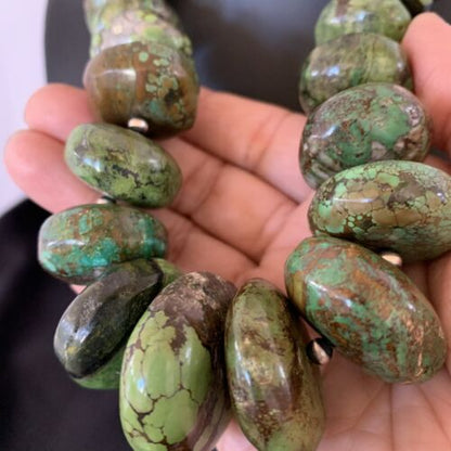 Navajo Chunky Graduated Green Turquoise Necklace | Sterling Silver | Authentic Native American | 19" | 11358