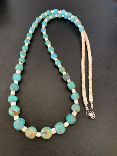 Navajo Pearls Graduated Blue Turquoise Necklace | Sterling Silver | Authentic Native American | 30" | 12542
