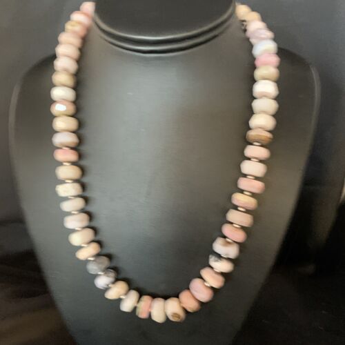 Native American Pink Opal 12 mm Bead Sterling Silver Necklace Navajo 13860