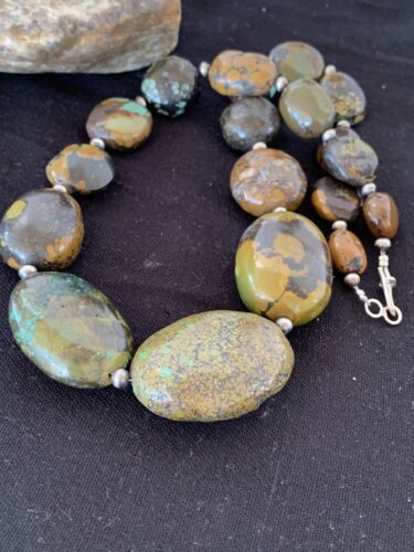 Navajo Graduated Sterling Silver Natural Blue Nugget Turquoise Necklace | Authentic Native American | 22" | 623
