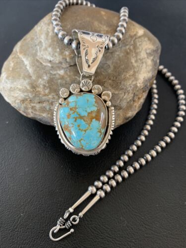 Men's Navajo Sterling Silver Necklace Pendant Earrings | Blue #8 Turquoise | Authentic Native American Handmade | 2110 - Masha USA