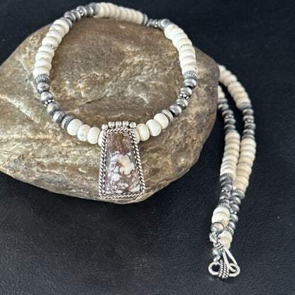 Navajo Wild Horse Turquoise Necklace Pendant | Sterling Silver | Authentic Native American Handmade | 14609