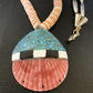 Authentic Native American Santo Domingo Shell Pendant Necklace | Spiny Oyster & Blue Turquoise | 26" | 12519