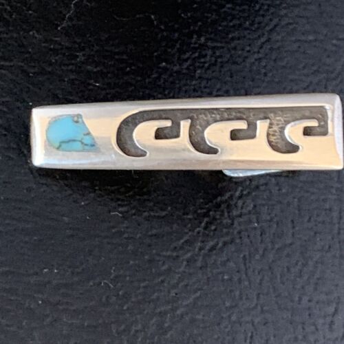 Native American Hopi Tie Pin | Inlay Blue Turquoise | Old Pawn Sterling Silver | 13724