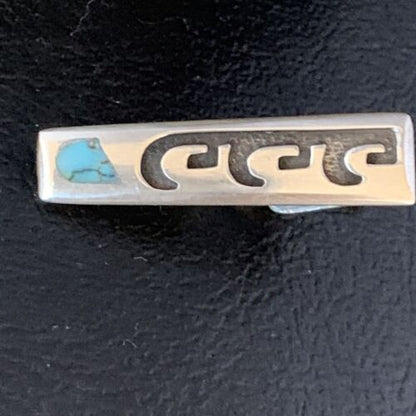 Native American Hopi Tie Pin | Inlay Blue Turquoise | Old Pawn Sterling Silver | 13724