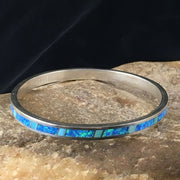 Navajo Blue Opal Inlay Bracelet | Sterling Silver | 8"  Bangle | Authentic Native American Handmade | 10195