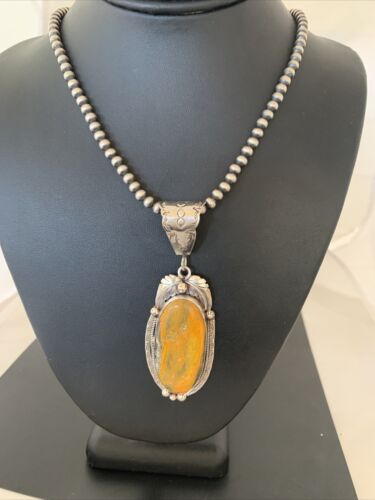 Navajo Pearls Bumblebee Jasper Necklace Pendant | Sterling Silver | Authentic Native American Handmade | 01898
