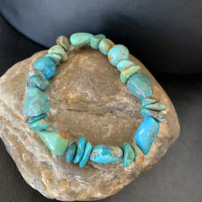 Men's Women's Stretch Bracelet | Blue Green Turquoise Stone | 7" | 11828