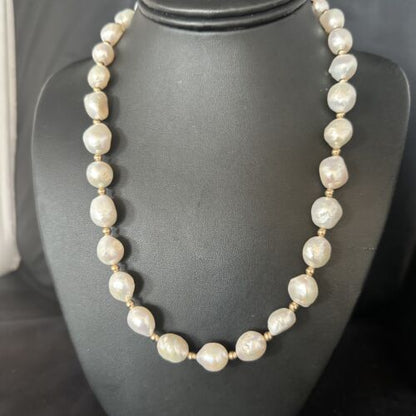 Native American White Freshwater Pearl Necklace | Gold Filled Beads | 17" | 14356