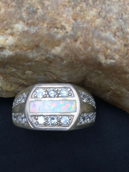 Navajo Sterling Silver Opal Wild Horse Ring | Sz 6.5 | 170