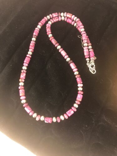 Natural Purple Sugilite Bead Sterling Silver Necklace | Southwestern Navajo | 22" | 1303
