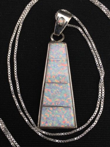 Navajo Opal Inlay Pendant | Sterling Silver Chain Necklace | Authentic Native American Handmade | 18" | 4776