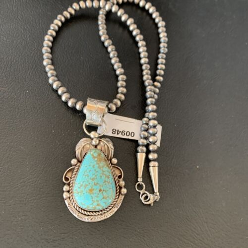 Navajo Men's Turquoise #8 Pendant Necklace | Sterling Silver | Native American Handmade | 948
