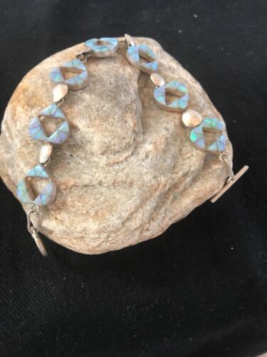 Native American Sterling Silver Opal Inlay Link Bracelet | 7" | 11588