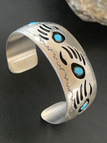 Navajo Sterling Silver Shadow Box Bear Paw Bracelet | Authentic Native American Handmade | Spencer | 1477