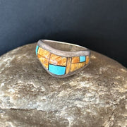 Southwestern Women's Navajo Blue Turquoise Spiny Oyster Inlay Ring | Sz 8 | 14559