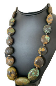 Navajo Graduated Sterling Silver Green Chunky Turquoise Necklace | Authentic Native American | 22" | 1855