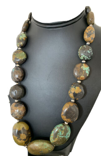 Navajo Graduated Sterling Silver Green Chunky Turquoise Necklace | Authentic Native American | 22" | 1855