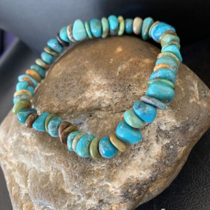 Men's Women's Stretch Bracelet | Blue Green Turquoise Stone | 7" | 11829