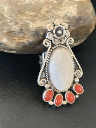 Navajo Sterling Silver Turquoise #8 Orange Spiny Oyster Ring | Authentic Native American Multi-Stone | Sz 6 | 11660